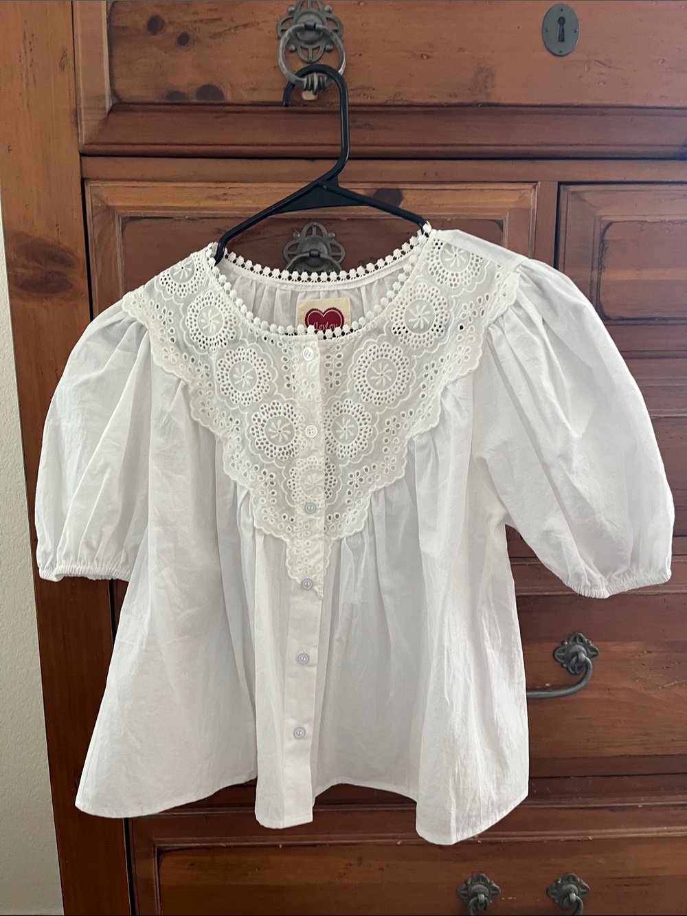 White Eyelet Collar Puff Sleeve Blouse NWOT